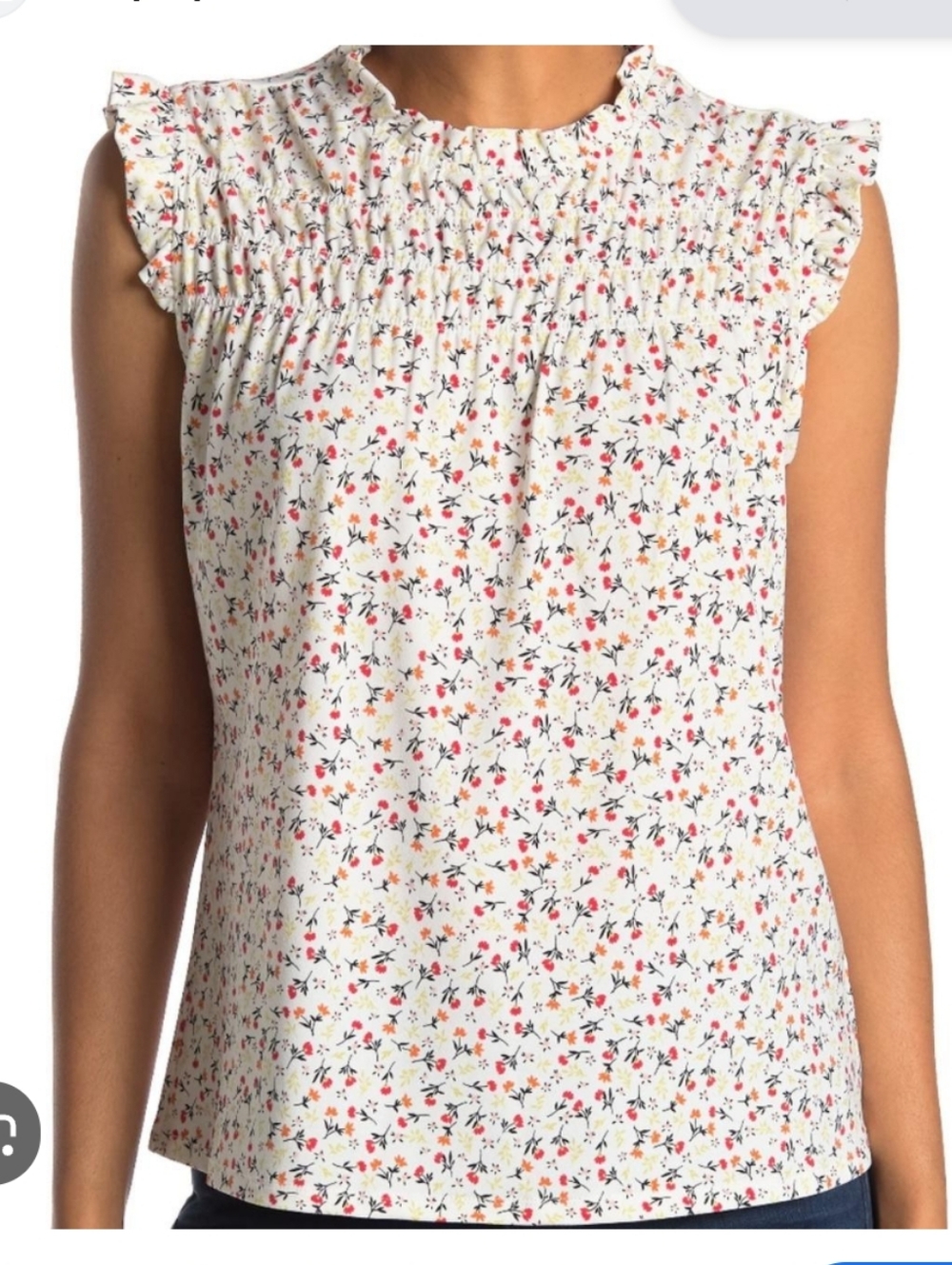 Adrianna Papell Ditzy Floral Smocked Ruffle Sleeve Top
